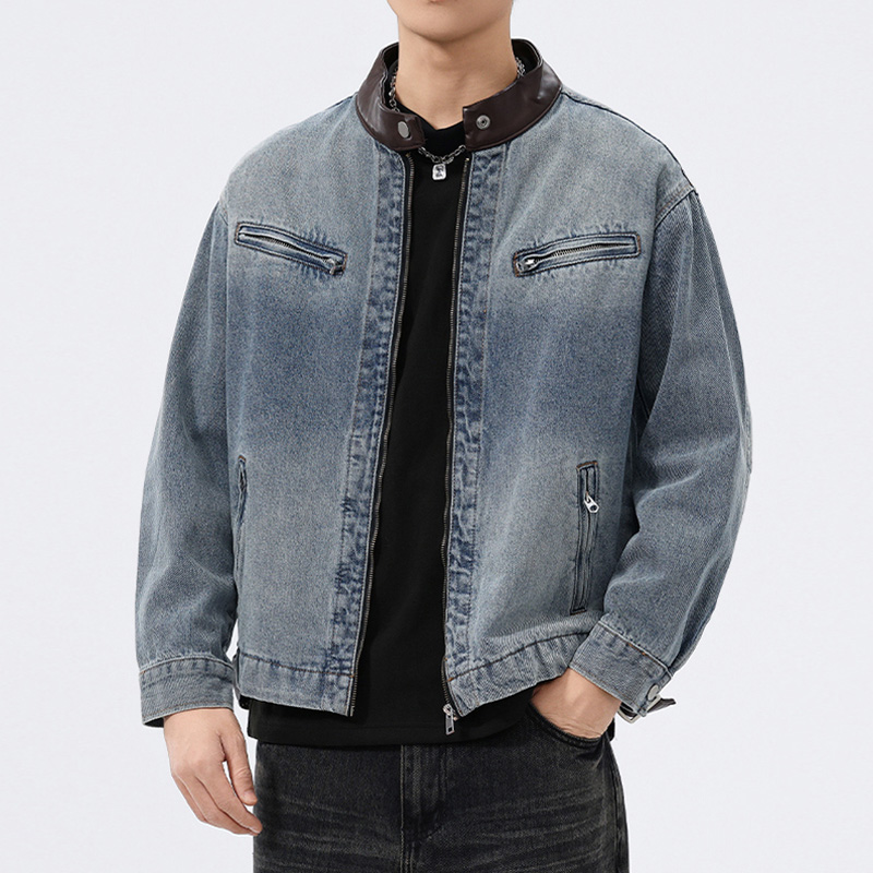 Stand Leather Collar Denim Jac - Motorcycle Gear Jeans 评论和价格