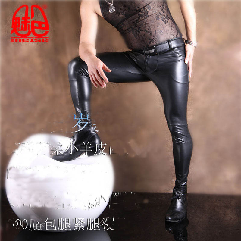 Men's PU Leather Skinny Jeans  - Motorcycle Gear Jeans 评论和价格