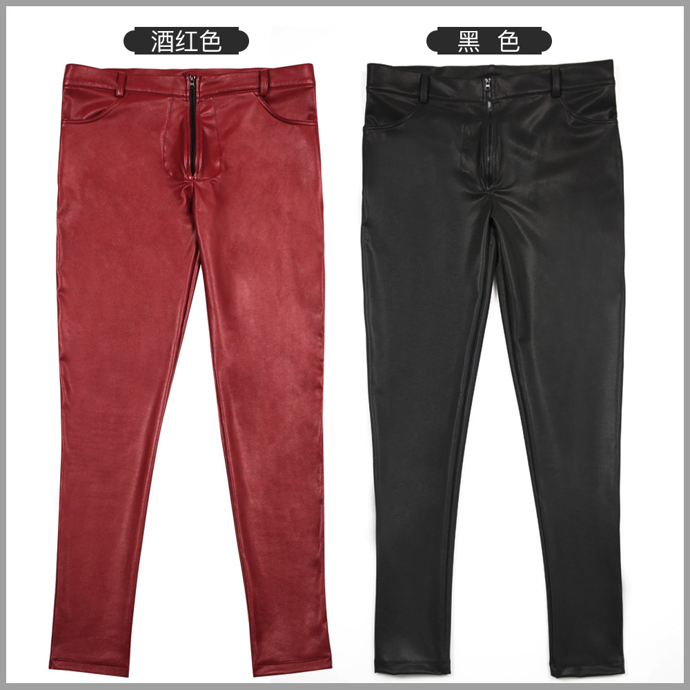 Men's PU Leather Skinny Jeans  - Motorcycle Gear Jeans 评论和价格